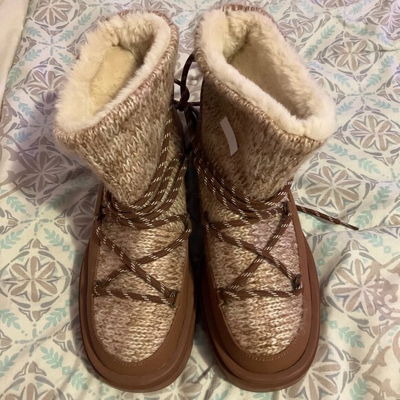 ᶻᶻ ﹒ size 9 nina fuzzie platform boots – heathered brown ✦ - Picture 1 of 5